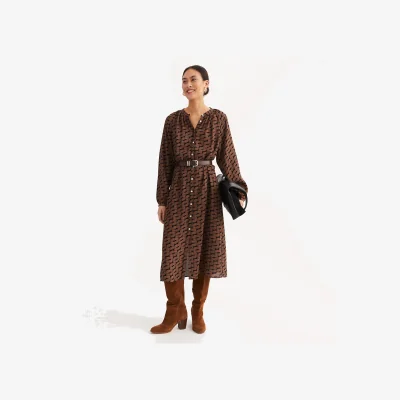 La Redoute Graphic Print Long Sleeve Midi Shift Dress