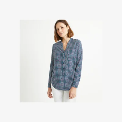 La Redoute Graphic Print Blouse with Grandad Collar