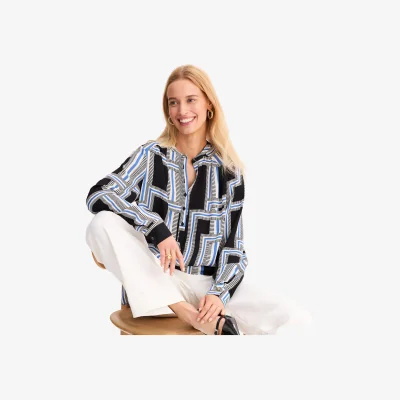 La Redoute Graphic Print Blouse with Grandad Collar