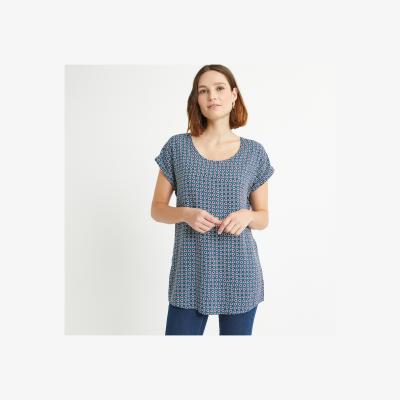 La Redoute Graphic Print Blouse with Short Sleeves and Crew Neck