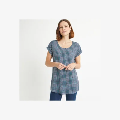 La Redoute Graphic Print Blouse with Short Sleeves and Crew Neck