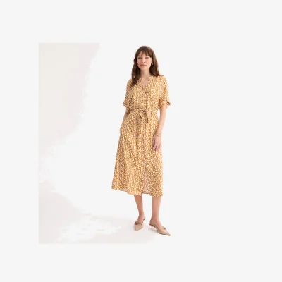 La Redoute Graphic Print Full Midi Dress with Short Sleeves