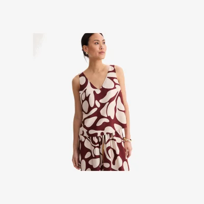 La Redoute Graphic Print V-Neck Sleeveless Blouse
