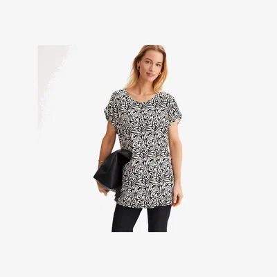 La Redoute Graphic Print Blouse with Round Neck and Short Sleeves