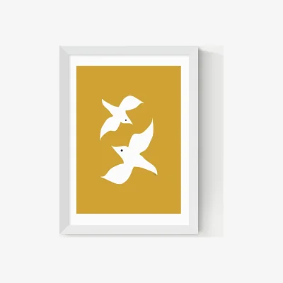 Marks & Spencer East End Prints Love Birds in Mustard Framed Art Print White