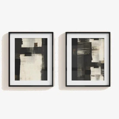 Marks & Spencer M&S Set of 2 Monochrome Abstract Framed Art - Black, Black