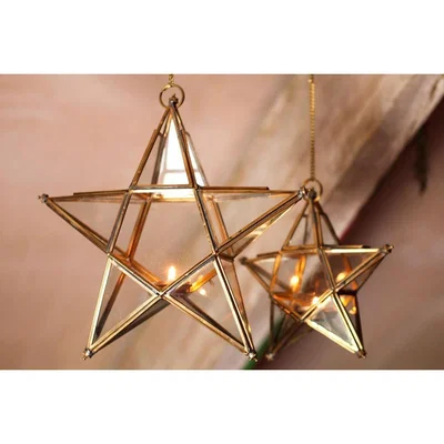 Nkuku Nkuku Antique Brass Glass Star | Decorative Accessories | Gold | Small 20 x 20 x 5.5 cm