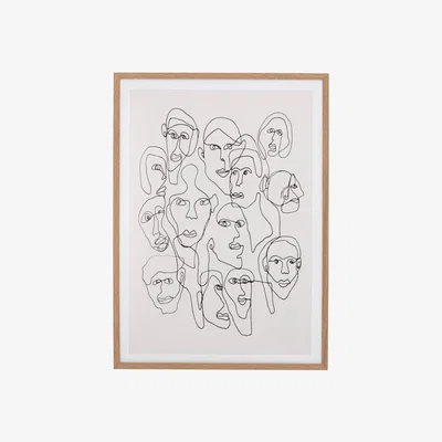 Nordic Nest Bloomingville Chichi picture with face oak frame 52x72 cm