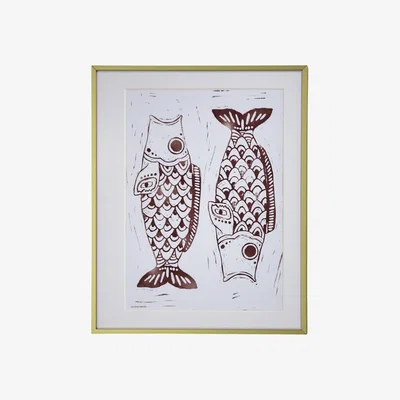 Nordic Nest House Doctor Fish wall art painting 40x50 cm Burgundy