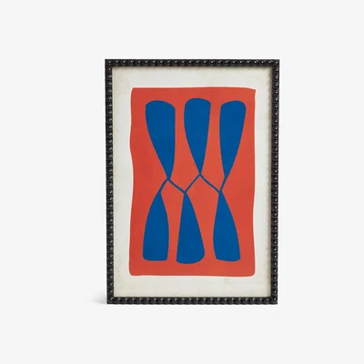 OKA OKA, Dera Framed Leaf Print - Blue/Red, Wall Prints, Wood, Abstract