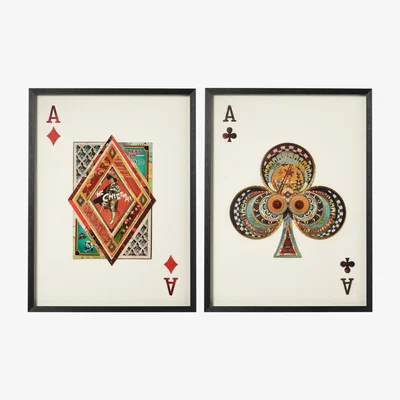 OKA Framed Pair of Ace of Clubs and Diamonds Prints - Multi