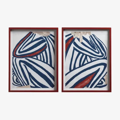 OKA OKA, Pair of Framed Gemini Prints - Blue/Rust, Wall Art, Firwood