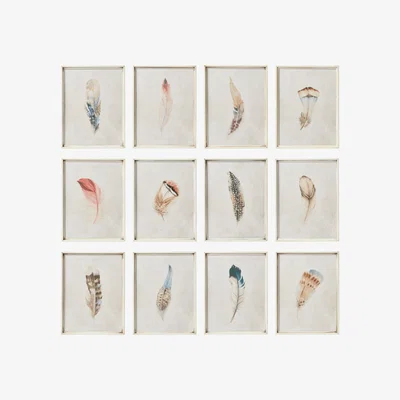 OKA OKA, Set of Twelve Feather Prints - Multi, Wall Prints, Iron