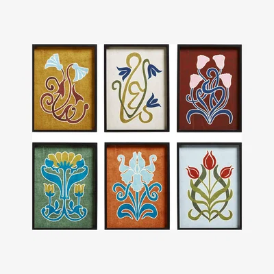 OKA OKA, Set of Six Calla Framed Prints - Blossom, Wall Art, Firwood/Glass/Paper, Floral