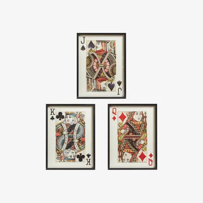 OKA OKA, Set of Three Jack, Queen and King Playing Card Collages - Multi, Collages, Glass/Paper