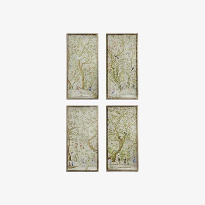 OKA OKA, Set of Four Hokkaido Wall Art Panels - Distressed Green, Wall Art, Glass/Pine