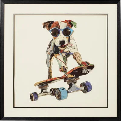 OKA OKA, Framed Skateboarding Jasper Hound Collage - Multi, Collages, Glass/Wood