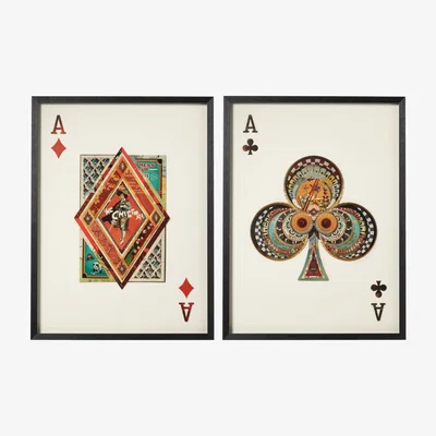 OKA OKA, Framed Pair of Ace of Clubs & Diamonds Collages - Multi, Collages, Glass/Wood