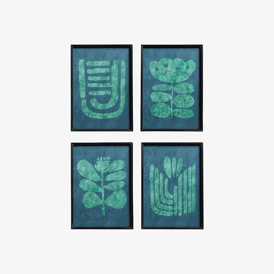 OKA OKA, Set of Four Eferi Prints - Forest Green, Wall Prints, Wood, Abstract