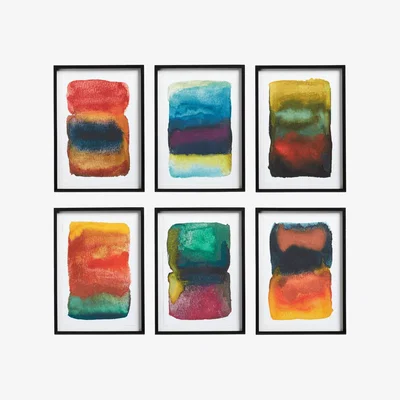 OKA OKA, Set of Six Framed Helia Watercolour Prints - Multi, Wall Prints, MDF Wood/Wood, Abstract