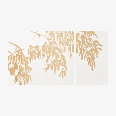 OKA OKA, Set of Three Hand-Carved Branch Panels - Natural/Off White, Wall Art, Fabric/Plastic