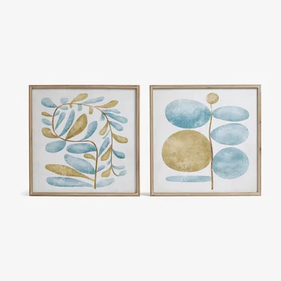 OKA OKA, Set of Two Ceres Prints - Blue/Ochre, Wall Prints, Glass/MDF Wood/Wood, Botanical
