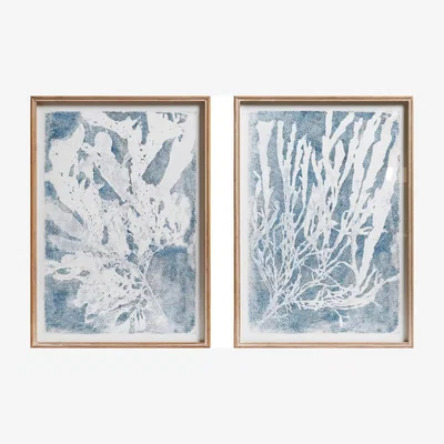 OKA Set of Two Seaweed Prints - Blue/White Blue