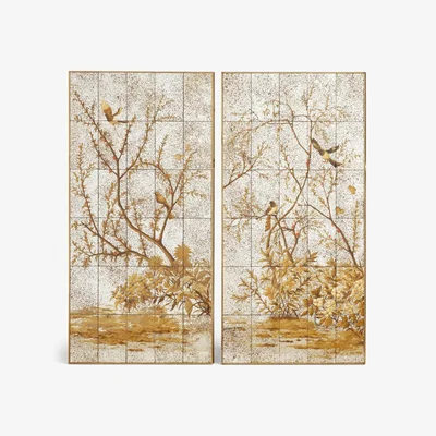 OKA OKA, Phaethon Mirrored Wall Art Panels - Antique Gold, Wall Art, Glass/MDF Wood
