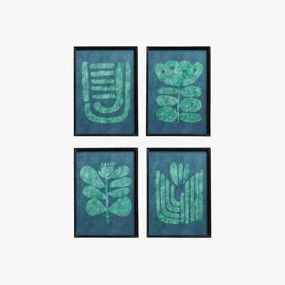 OKA Set of Four Eferi Prints - Forest Green