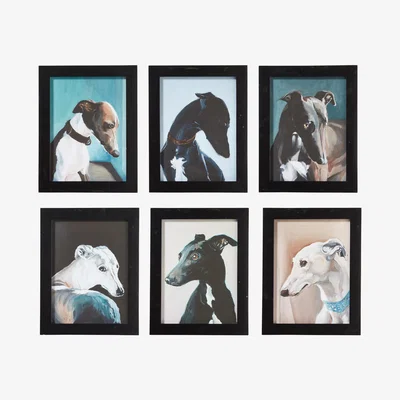 OKA Set of Six Framed Whippet Portrait Prints - Multi
