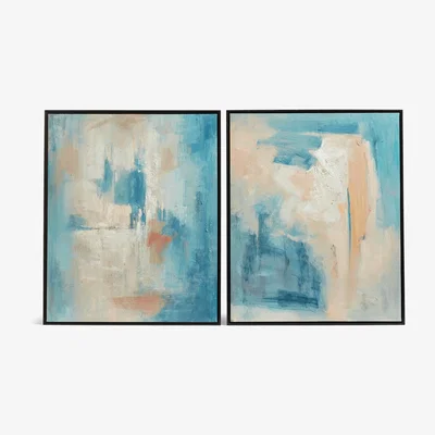 OKA OKA, Set of Two Orageux Oil Paintings - Blue/Multi, Wall Paintings, Canvas/Pine