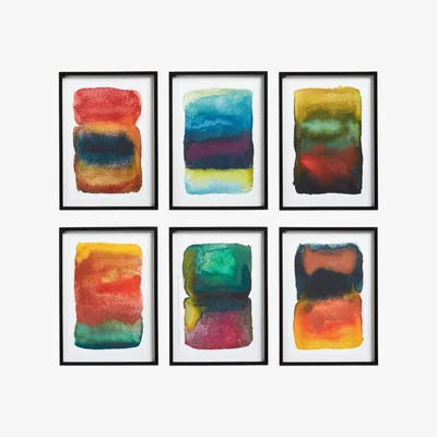 OKA Set of Six Framed Helia Watercolour Prints - Multi