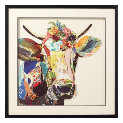 OKA Framed Multi-Coloured Daisy Cow Collage - Multi