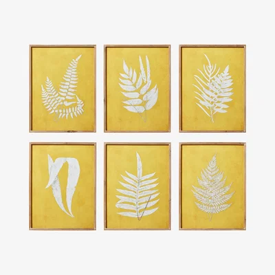 OKA Set of Six Fern Framed Prints - Ochre