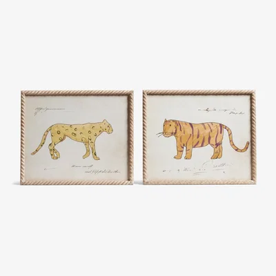 OKA OKA, Set of Two Framed Sasan Animal Prints - Multi, Wall Prints, Firwood/Glass/Paper
