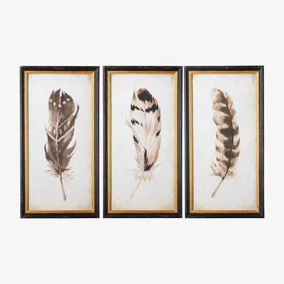 OKA Pluma Framed Prints, Set of Three - Black/White