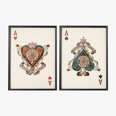 OKA OKA, Framed Pair of Ace of Spades & Hearts Collages - Multi, Collages, Glass/Wood