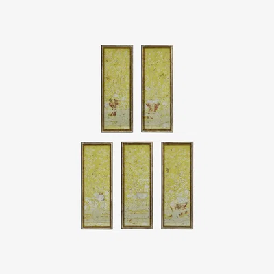 OKA OKA, Set of Five Sakura Wall Art Panels - Distressed Ochre, Wall Art, Glass/Pine