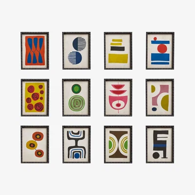 OKA OKA, Set of Twelve Dera Framed Abstract Prints - Multi, Wall Prints, Glass/MDF Wood/Paper