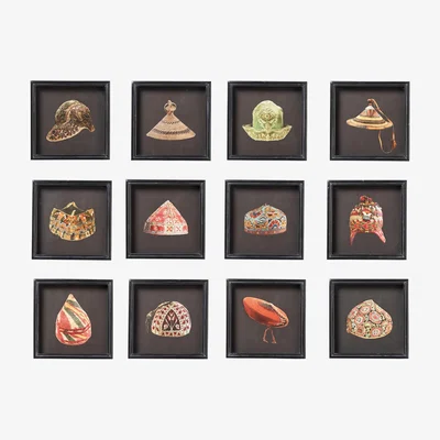 OKA Set of Twelve Traditional Hat Prints - Multi