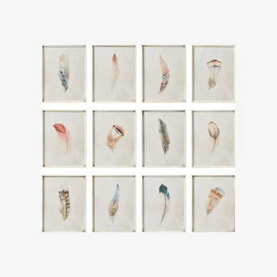 OKA OKA, Set of 12 Feather Prints - Multi, Wall Prints, Iron