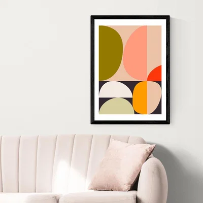 Olivia's Mid Century Half Circles by Ana Rut Bre - A2 Black Framed Art Print