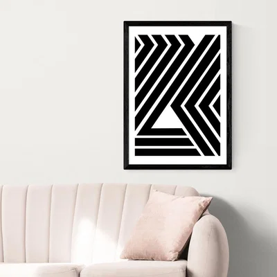 Olivia's Geometric Black Strips by Rafael Farias - A2 Black Framed Art Print