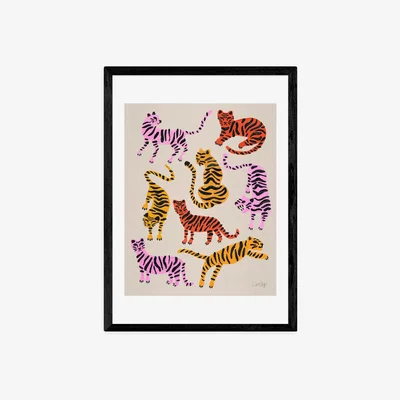 Olivia's Pink Yellow Tiger by Cat Coquillette - A3 Black Framed Art Print