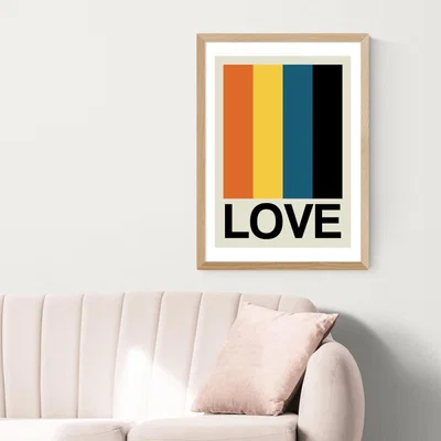 Olivia's Retro Stripe LOVE Sundaze by Frances Collett - A2 Oak Framed Art Print