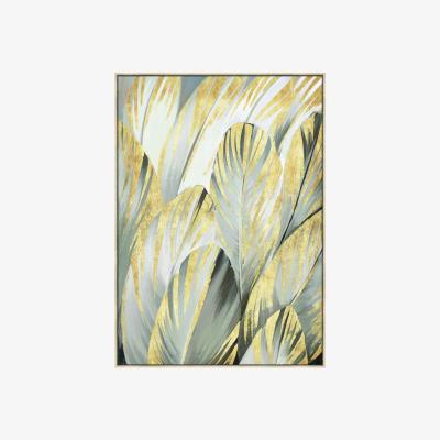 Olivia's Libra Calm Neutral Collection - Grey Feather Foiled Framed Canvas 140x100cm