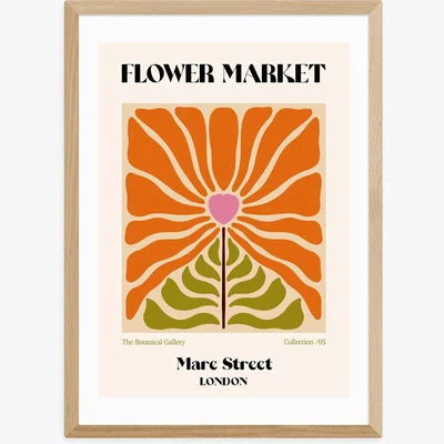 Olivia's Mare Street Flower Market by Luxe Poster Co - A3 Oak Framed Art Print