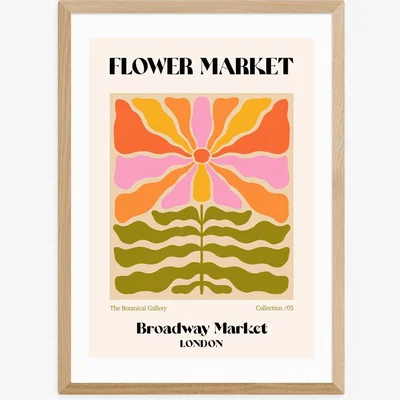 Olivia's Broadway Market Flower Market by Luxe Poster Co - A3 Oak Framed Art Print
