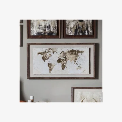 Olivia's Gallery Interiors Gold Foil World Map Framed Art | Outlet