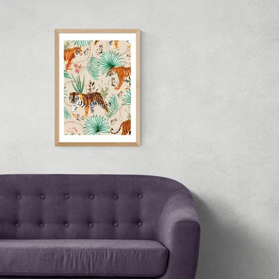 Olivia's Tropical & Tigers by 83 Oranges - A3 Oak Framed Art Print